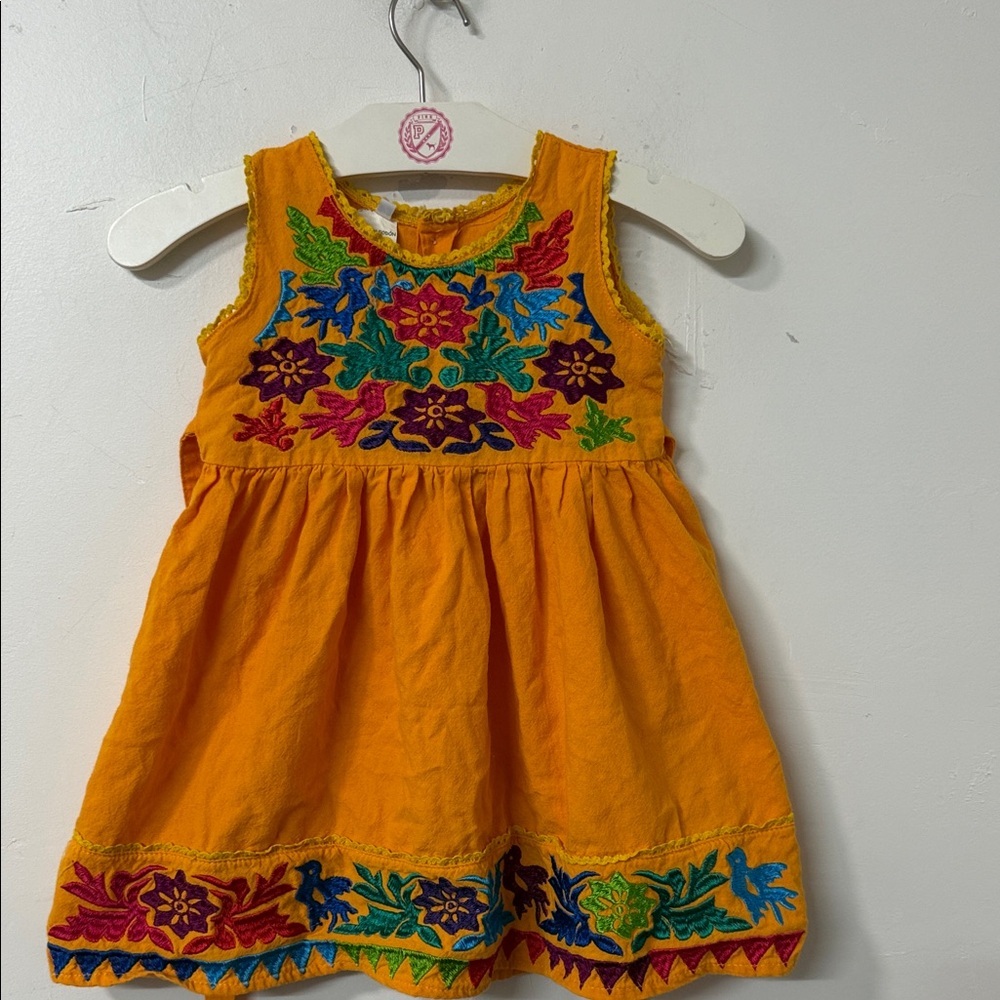 MEXICANA Orange Dress with Colorful Embroidery